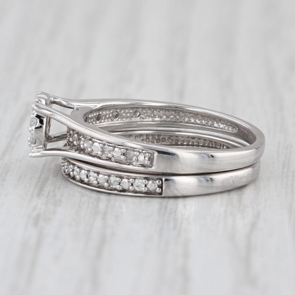 0.22ctw Diamond Halo Engagement Ring Wedding Band Sz 7 10k White Gold Bridal Set