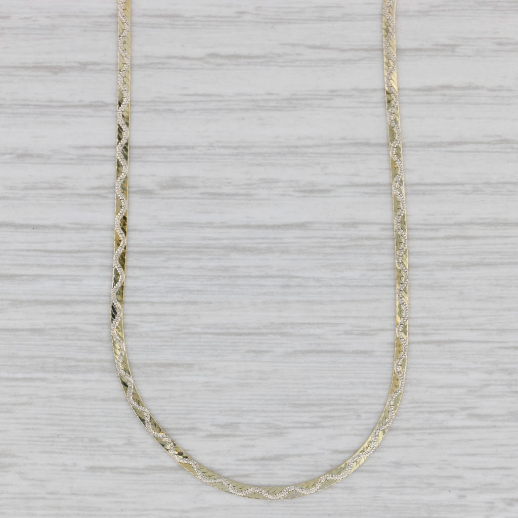 Gray 16" Herringbone Chain Necklace 14k Yellow White Gold 1.8mm Italian