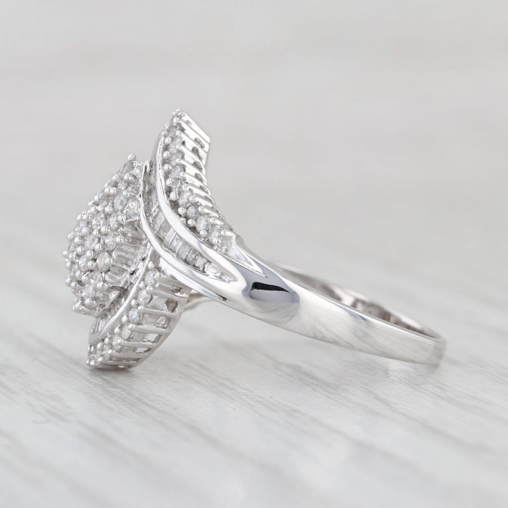 0.82ctw Diamond Cluster Bypass Ring 10k White Gold Size 8