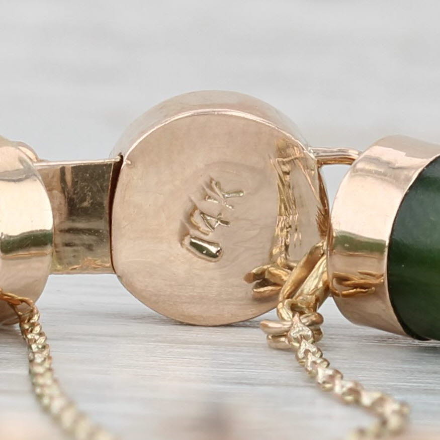 Gray Nephrite Jade Chinese Character Bracelet 14k Yellow Gold 6 3/4" 7.3mm