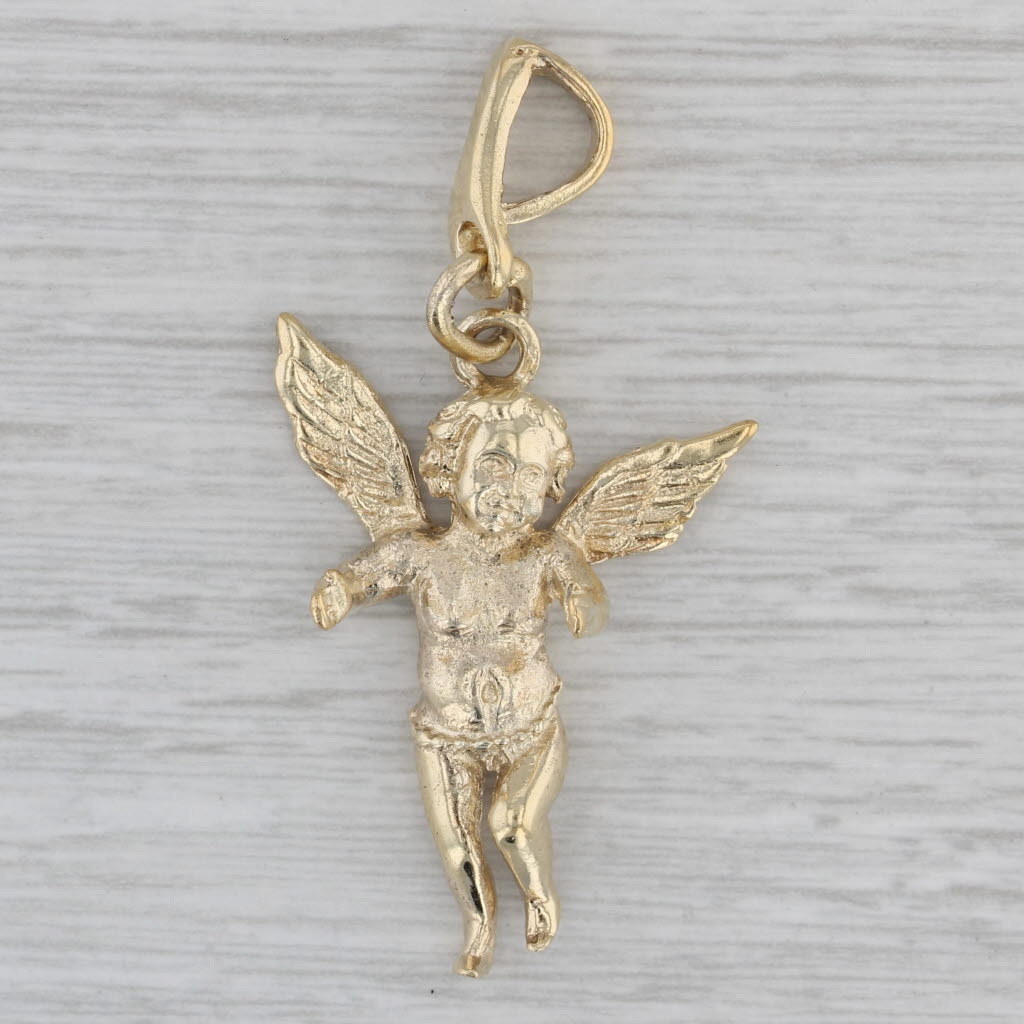 Gray Large Figural Cherub Pendant Sterling Silver Gold Vermeil Guardian Angel