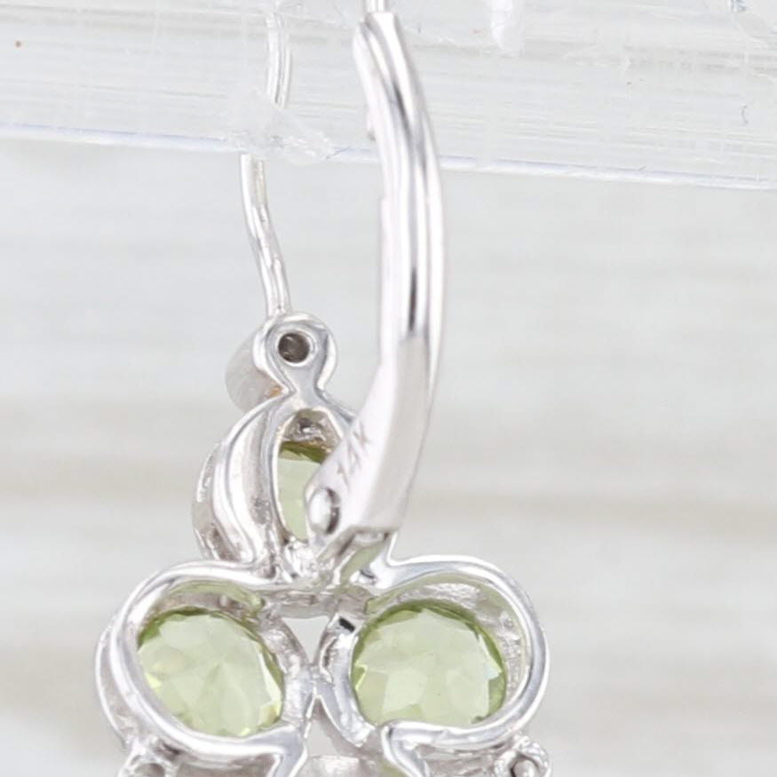 Light Gray 1.95ctw Green Peridot Diamond Dangle Earrings 14k White Gold Lever Backs