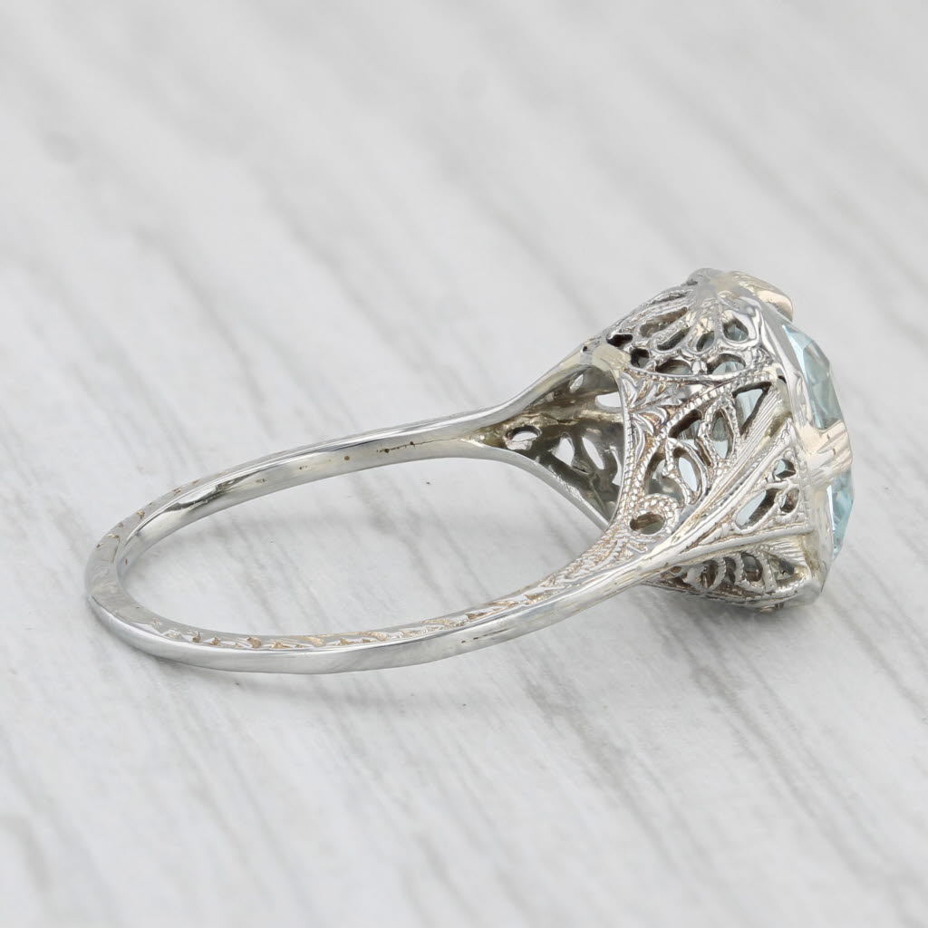 Light Gray Vintage 1.40ct Aquamarine Solitaire Filigree Ring 19k White Gold Size 6.5