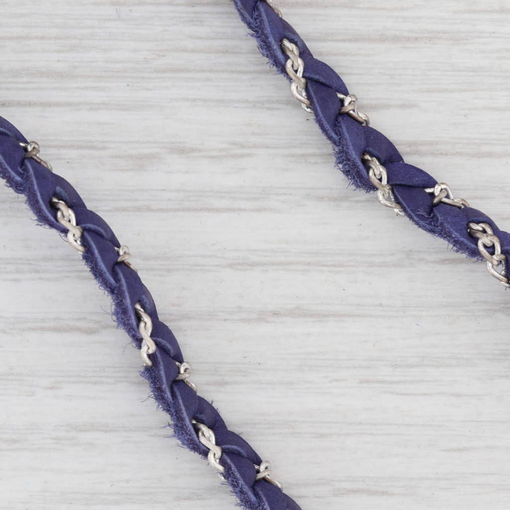 New Nina Wynn Cordelia Necklace White Druzy Pendant Woven Purple Leather NWT