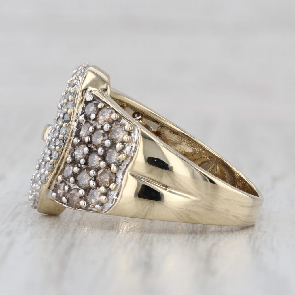 1.49ctw Champagne White Diamond Belt Buckle Ring 10k Gold Size 8.25 Cocktail