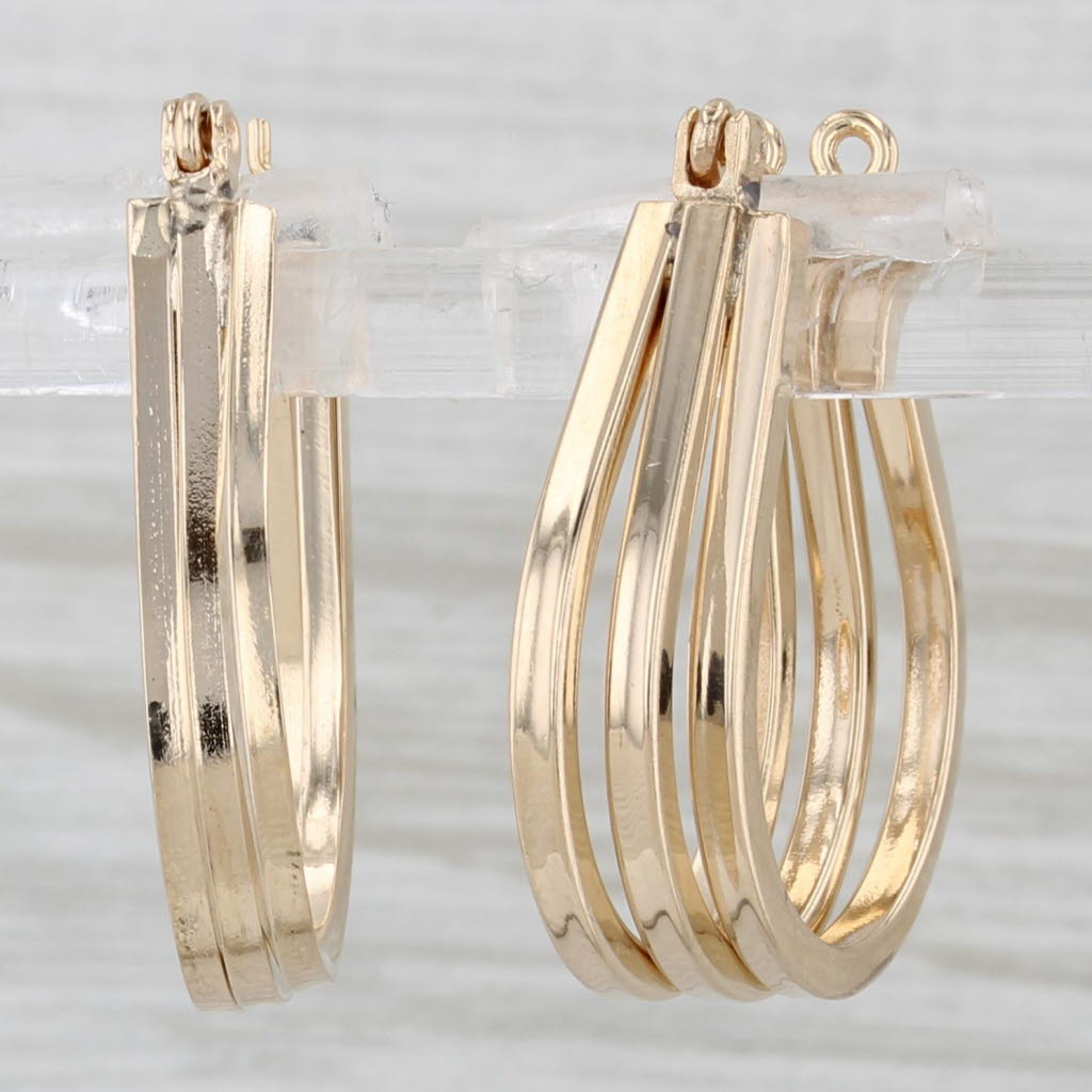 Gray Layered Hoop Earrings 14k Yellow Gold Snap Top Oval Hoops