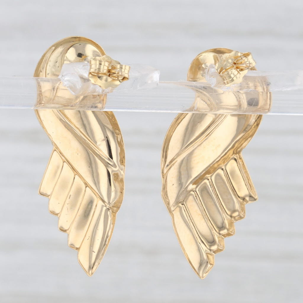 Light Gray Lightweight Wing Drop Earrings 18k Yellow Gold Statement