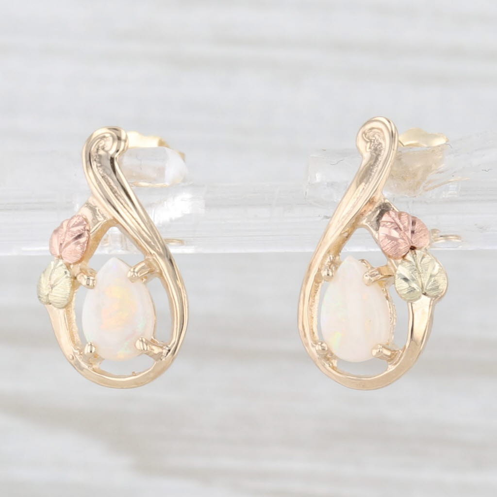 Light Gray Opal Teardrop Stud Earrings 10k 14k Yellow Gold Coleman Co Black Hills Gold