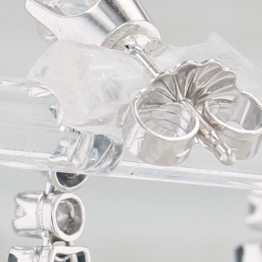 Light Gray 2.64ctw Diamond Sapphire Journey Dangle Earrings 14k White Gold Pierced Drops