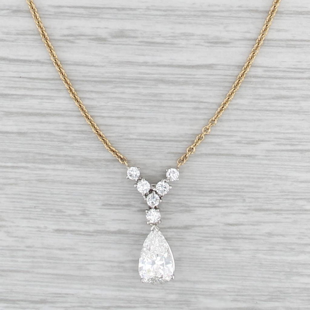GIA 2.53ctw Diamond Teardrop Lariet Necklace 18k Yellow Gold 16.25" Cable Chain