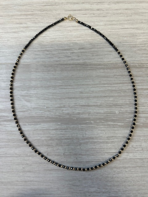 Dark Gray New Faceted Black Gold Bead Single Strand Necklace 14k Yellow Gold 16.25" 2.5mm