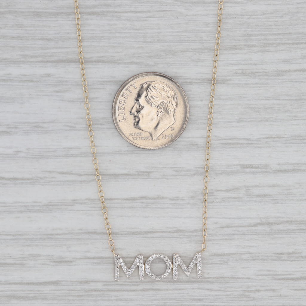 Gray 0.10ctw Diamond MOM Necklace 14k Yellow Gold Adjustable Cable Chain