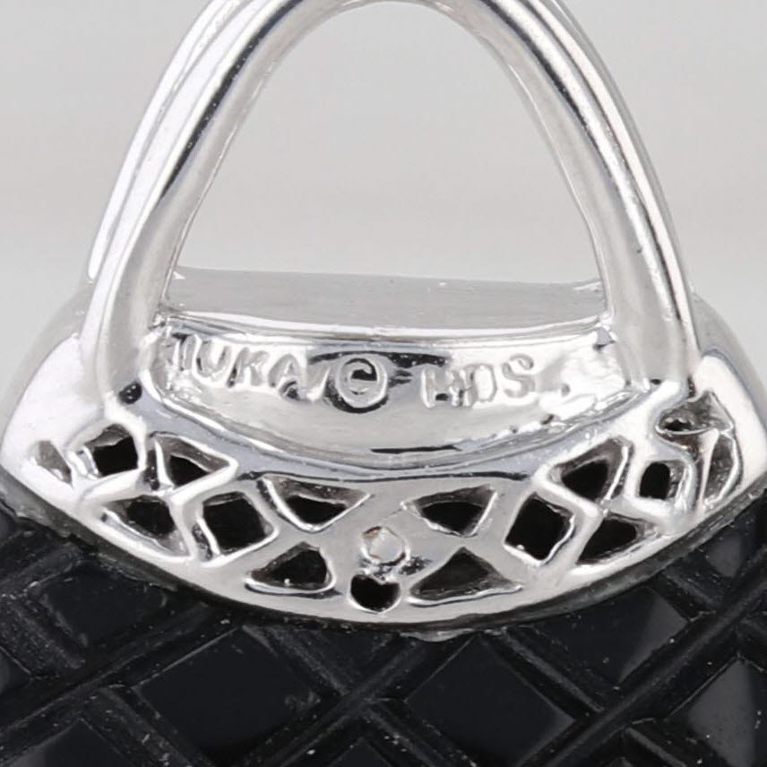Faceted Onyx Diamond Pendant 10k White Gold Charm