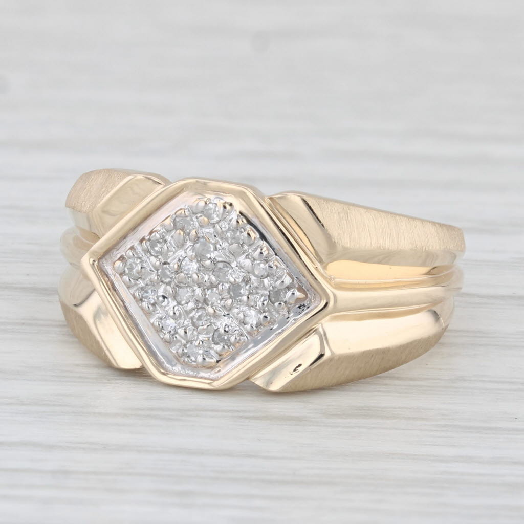 Light Gray Pave Diamond Signet Ring 10k Yellow Gold Size 8.5 Beveled Band