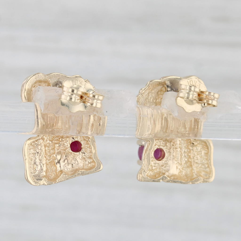 Light Gray 0.28ctw 0.25ctw Ruby Diamond Elephant Stud Earrings 10k Yellow Gold