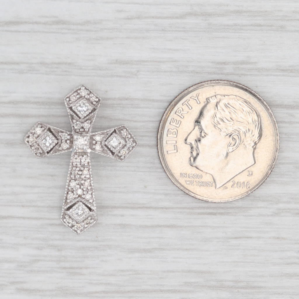 Light Gray 0.22ctw Diamond Tapering Cross Pendant 14k White Gold