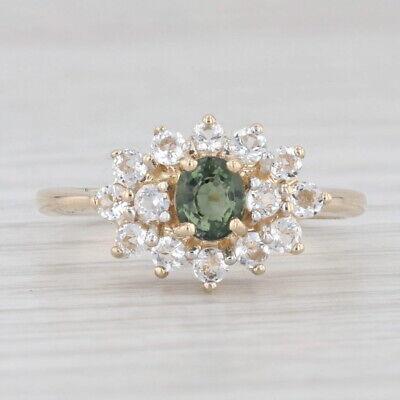 1ctw Green Sapphire White Sapphire Halo 14k Yellow Gold Size 7