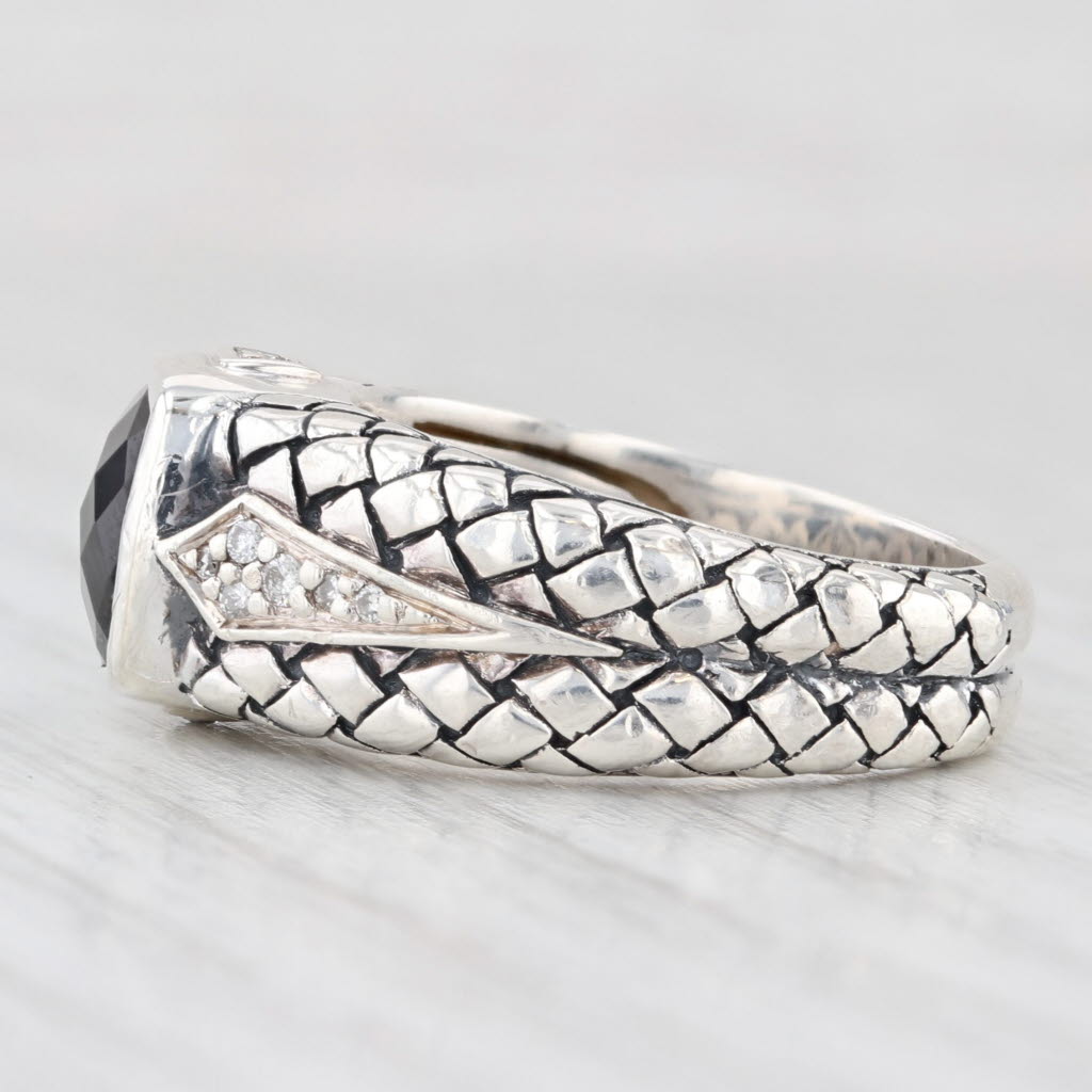 Light Gray Onyx 0.10ctw Diamond Basketweave Ring Sterling Silver Size 6.5 Scott Kay