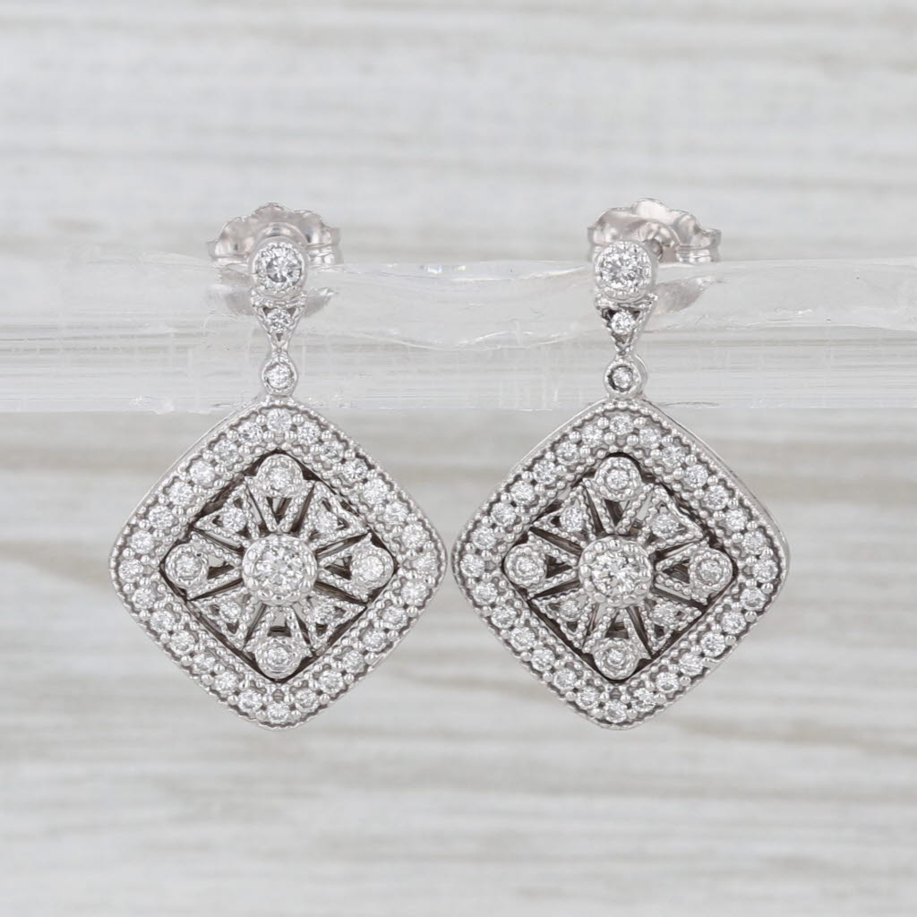 0.50ctw Diamond Filigree Drop Earrings 14k White Gold