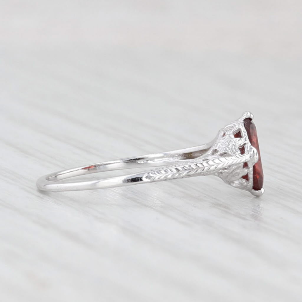 0.63ct Oval Solitaire Garnet Ring 10k White Gold Filigree Size 3.75 Vintage
