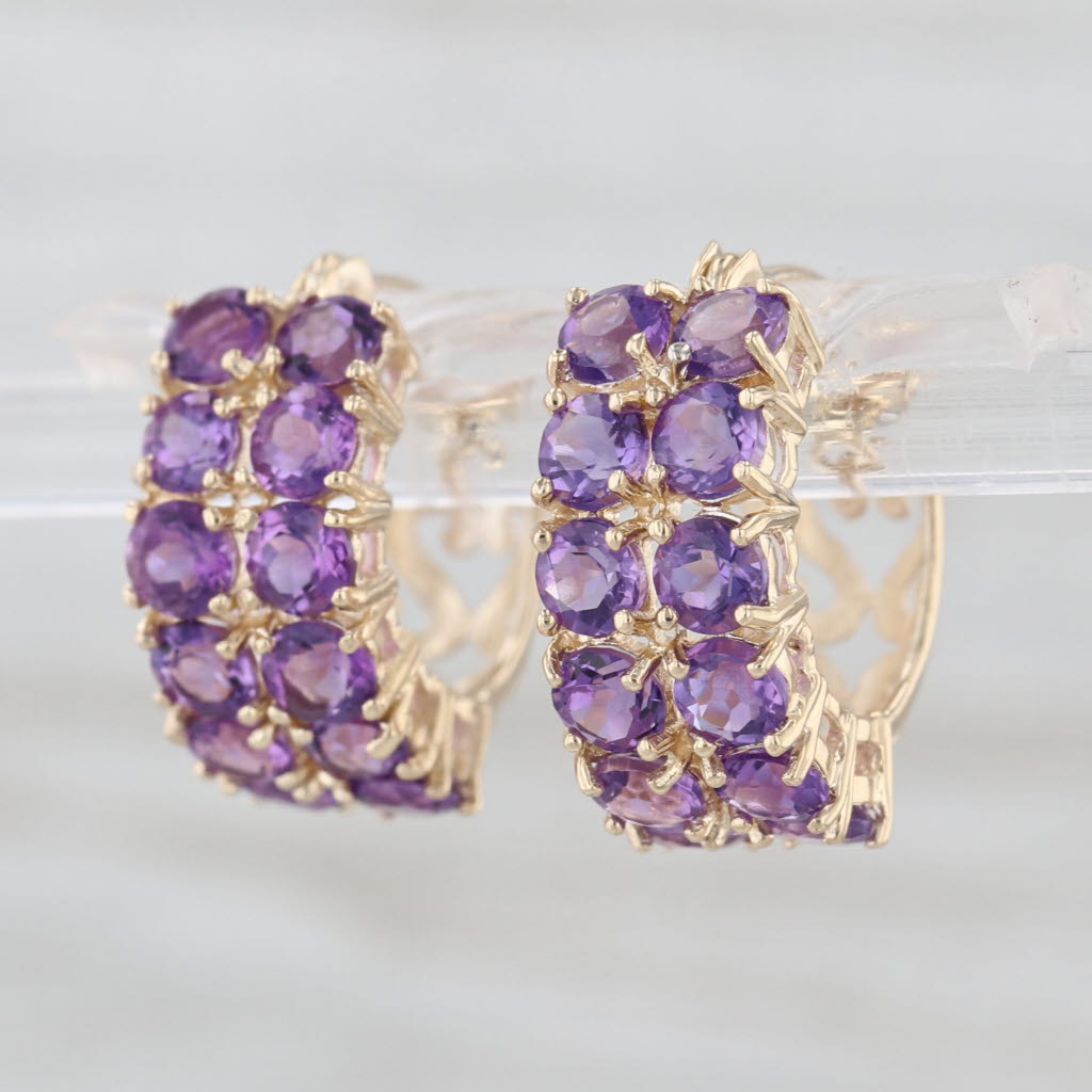 2.40ctw Amethyst Hoop Huggie Earrings 14k Yellow Gold Snap Top Round Hoops