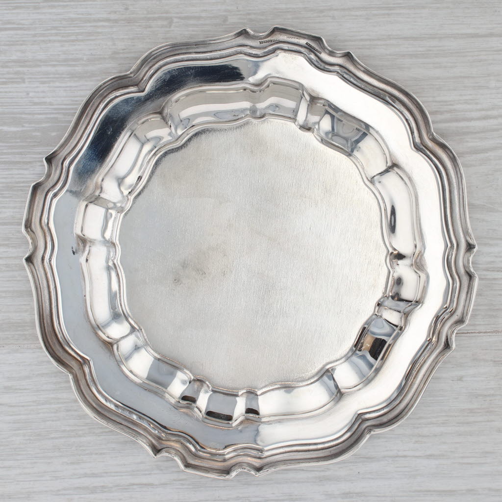 Gray Small Tiffany Plate Sterling Silver Engraved Initial "D" Scalloped Border 5"