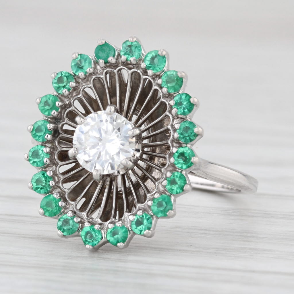 Jabel 0.86ctw Emerald Diamond Halo Engagement Ring 18k White Gold Size 6.25