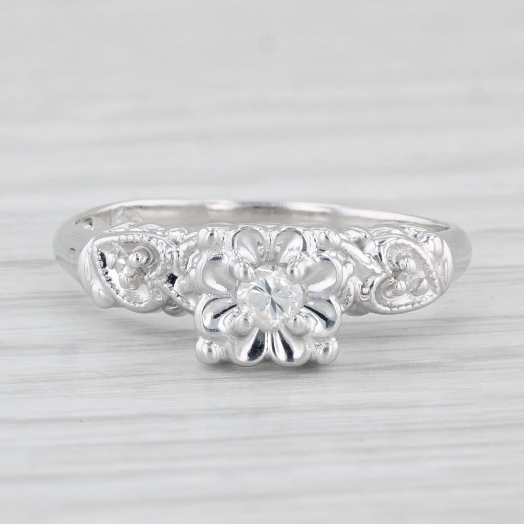 Light Gray Vintage Diamond Engagement Ring 14k White Gold Size 5.75 Heart Accents
