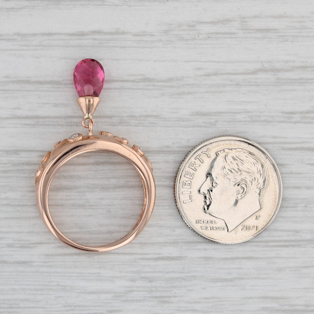 Gray Pink Tourmaline Briolette Charm Diamond Ring 14k Rose Gold Sonia B S 5-5.25 Band