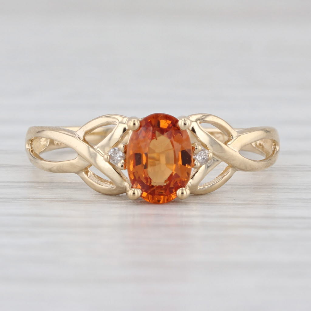 0.98ctw Orange Spessartine Garnet Diamond Ring 14k Yellow Gold Size 8.25
