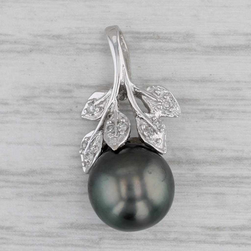 Gray Black Cultured Pearl Diamond Pendant 14k White Gold