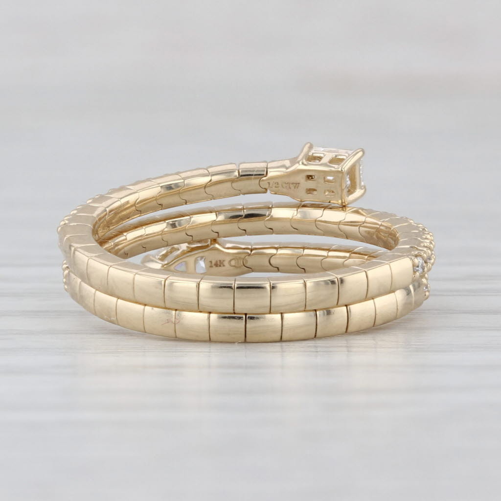 New 0.52ctw Diamond Coiled Band Ring 14k Yellow Gold Flexible Adjustable 6.75+