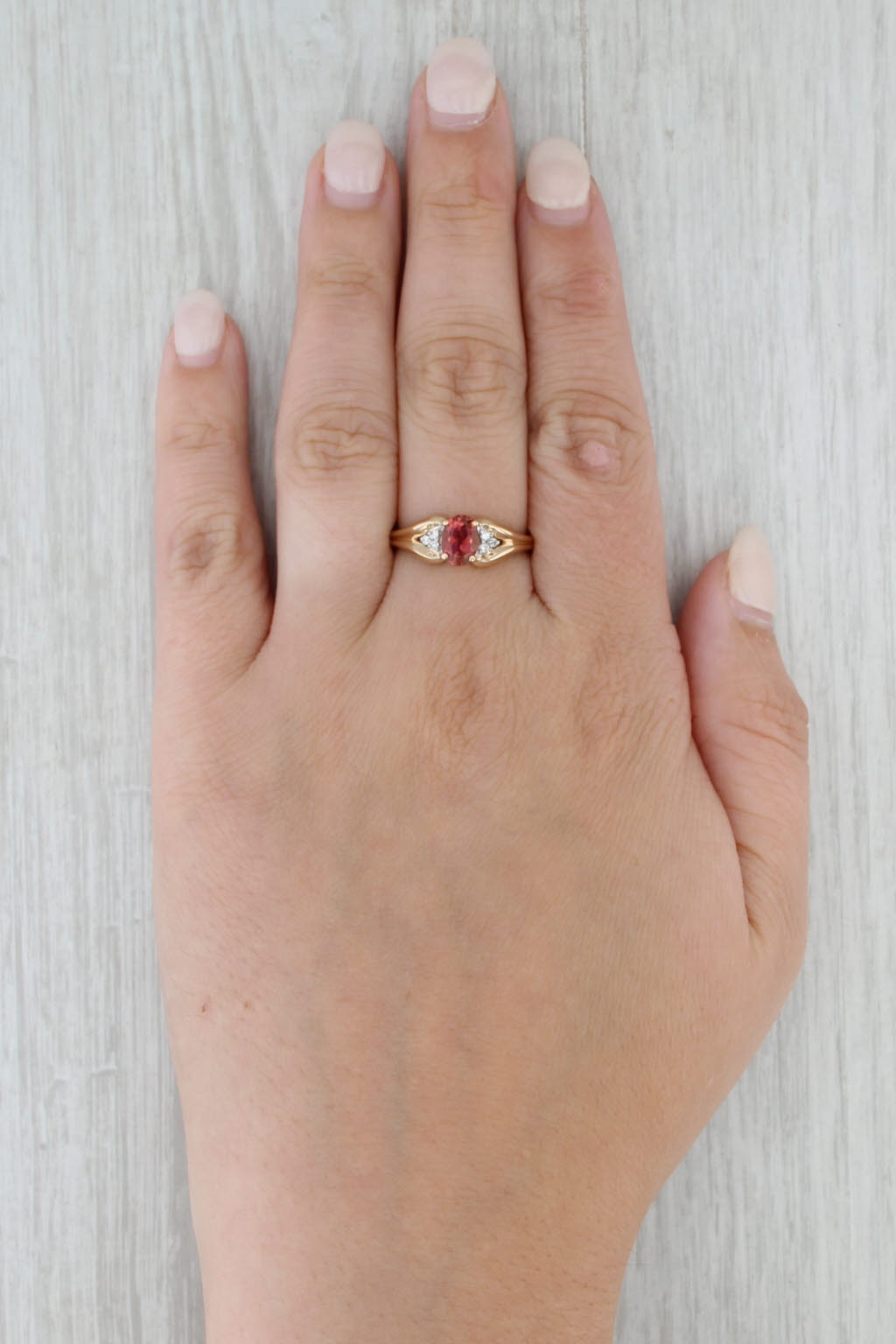 0.80ctw Pink Tourmaline Diamond Ring 14k Yellow Gold Size 8