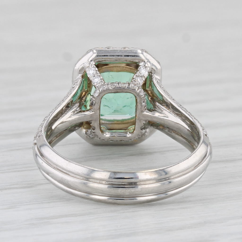 Light Gray 2.59ctw Emerald Diamond Halo Engagement Ring 18k White Gold Size 6 GIA