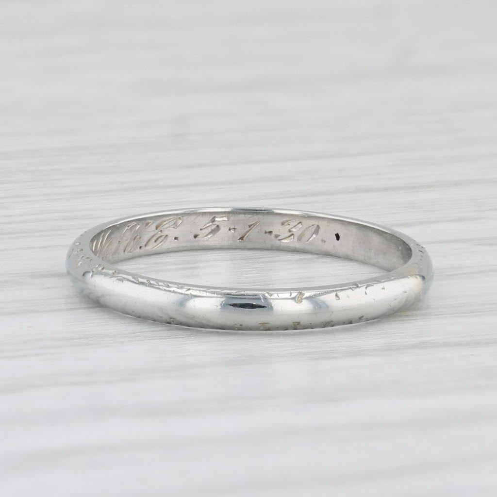 Light Gray Vintage Wedding Band 18k White Gold Size 5 Stackable Ring Floral Engraved