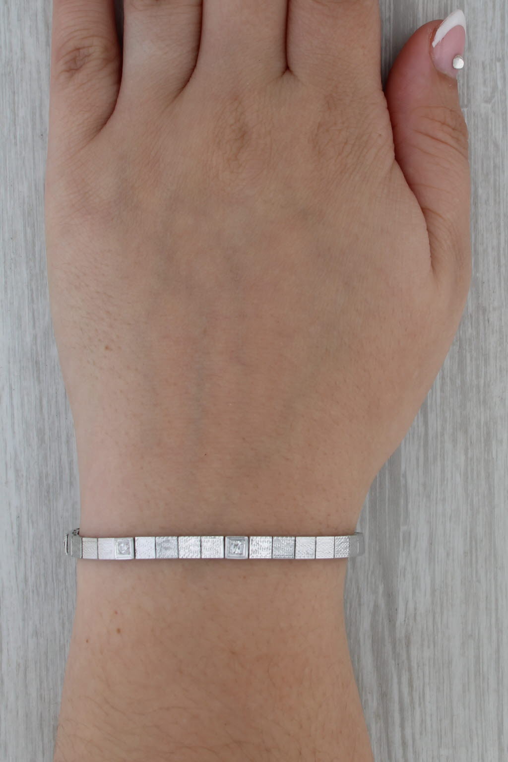 0.15ctw Diamond Square Link Bracelet 18k White Gold 6.75" 4.5mm