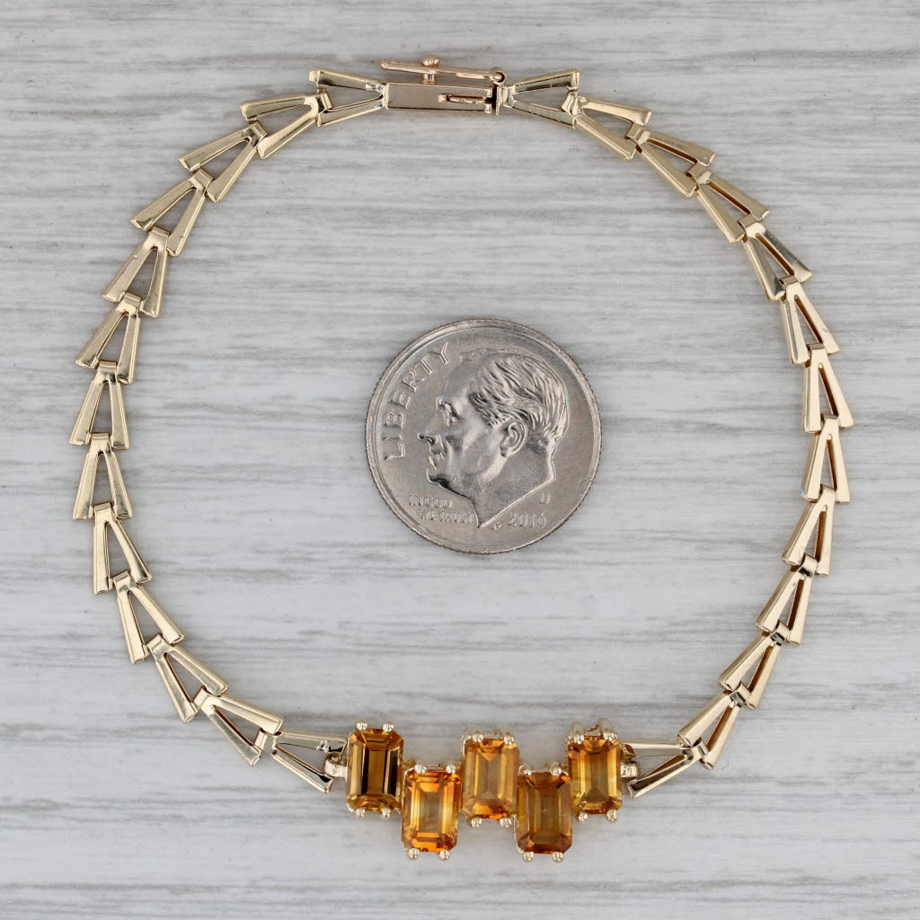 Gray Vintage 3ctw Citrine V Chain Bracelet 14k Yellow Gold 6.75"