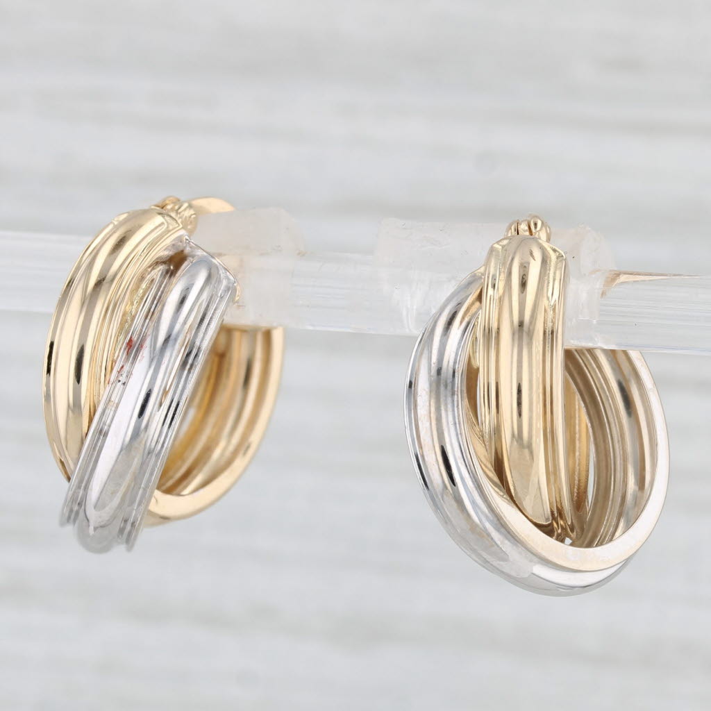 Light Gray 2-Toned Hoop Huggie Earrings 14k White Yellow Gold Snap Top Round Hoops