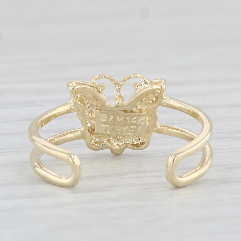 Light Gray Colorful Enamel Butterfly Toe Ring 14k Yellow Gold Adjustable Size