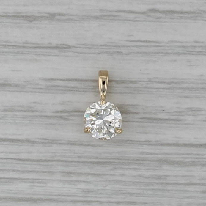 New 1.25ct Round Diamond Solitaire Pendant 14k Yellow Gold Small Drop