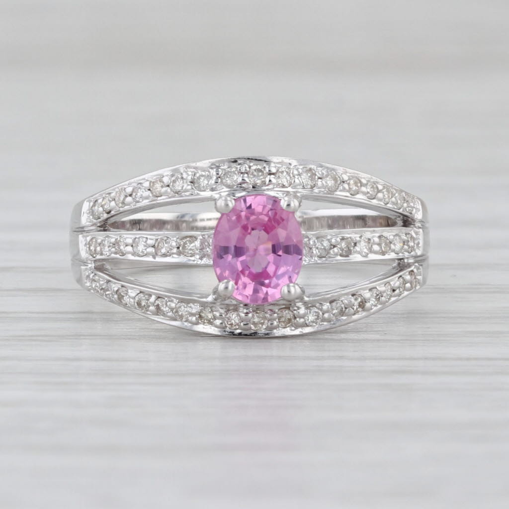 0.93ctw Pink Sapphire Diamond Ring 14k White Gold Size 7.25 Multiband Style
