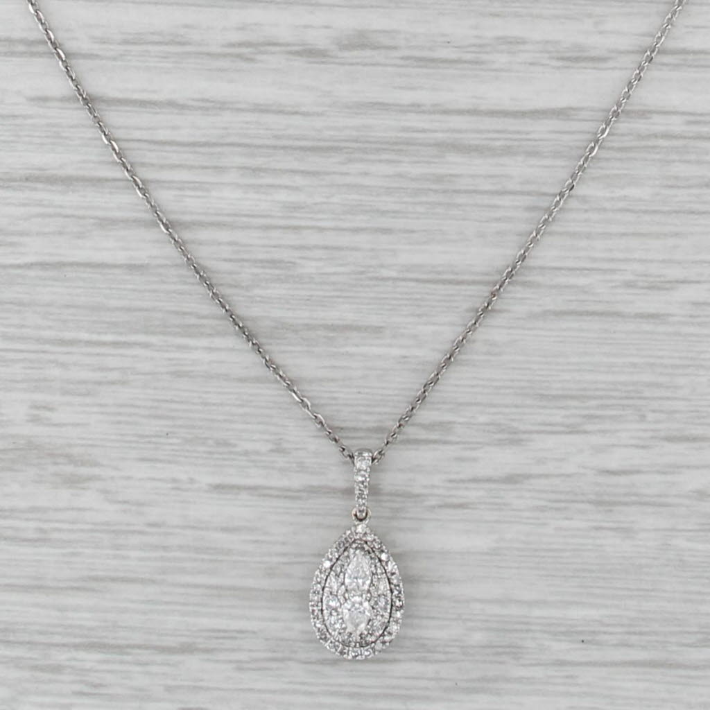 0.40ctw Diamond Halo Teardrop Pendant Necklace 10k White Gold 16-18" Cable Chain