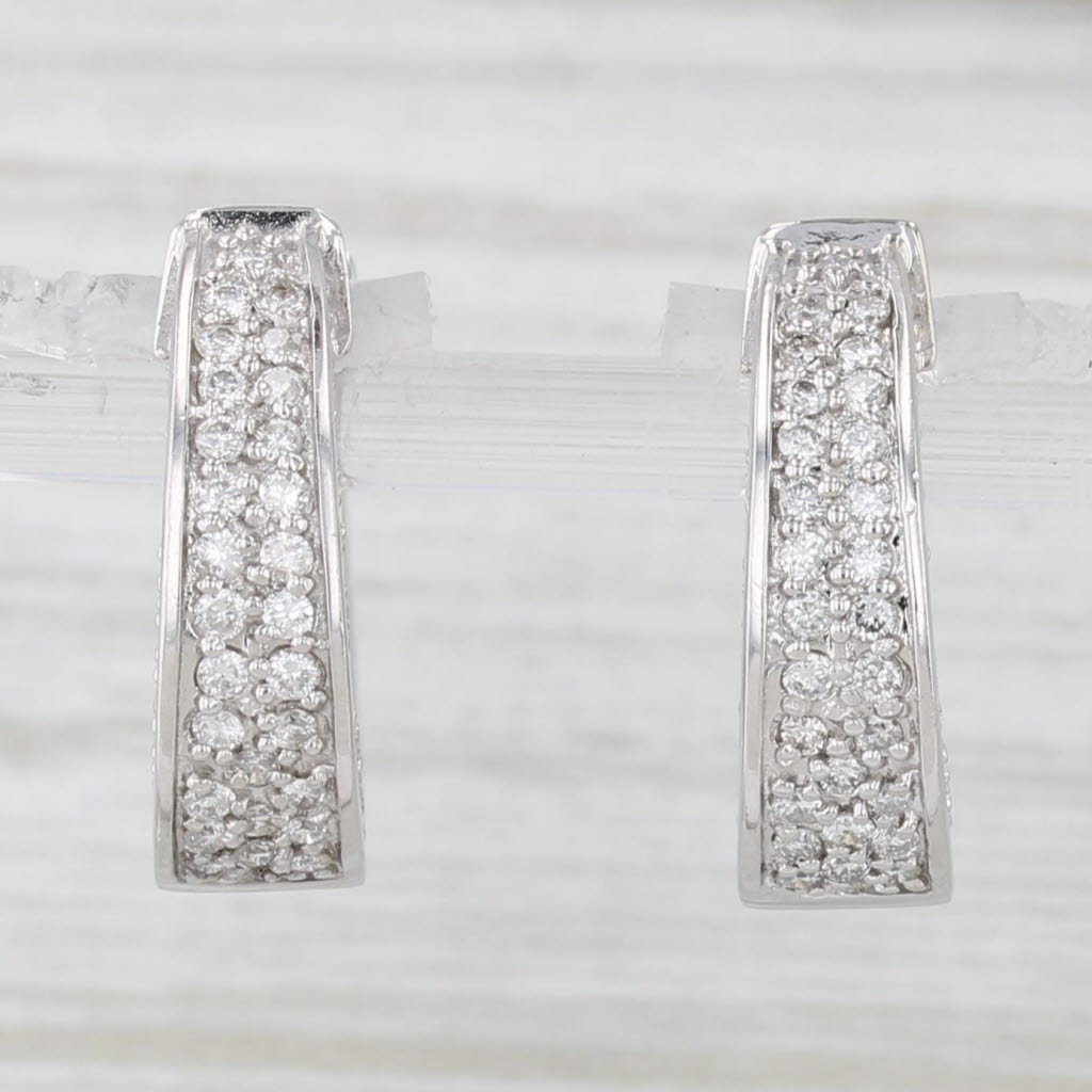 Light Gray 1.20ctw Diamond Hoop Earrings 14k White Gold Snap Top Hinged Hoops