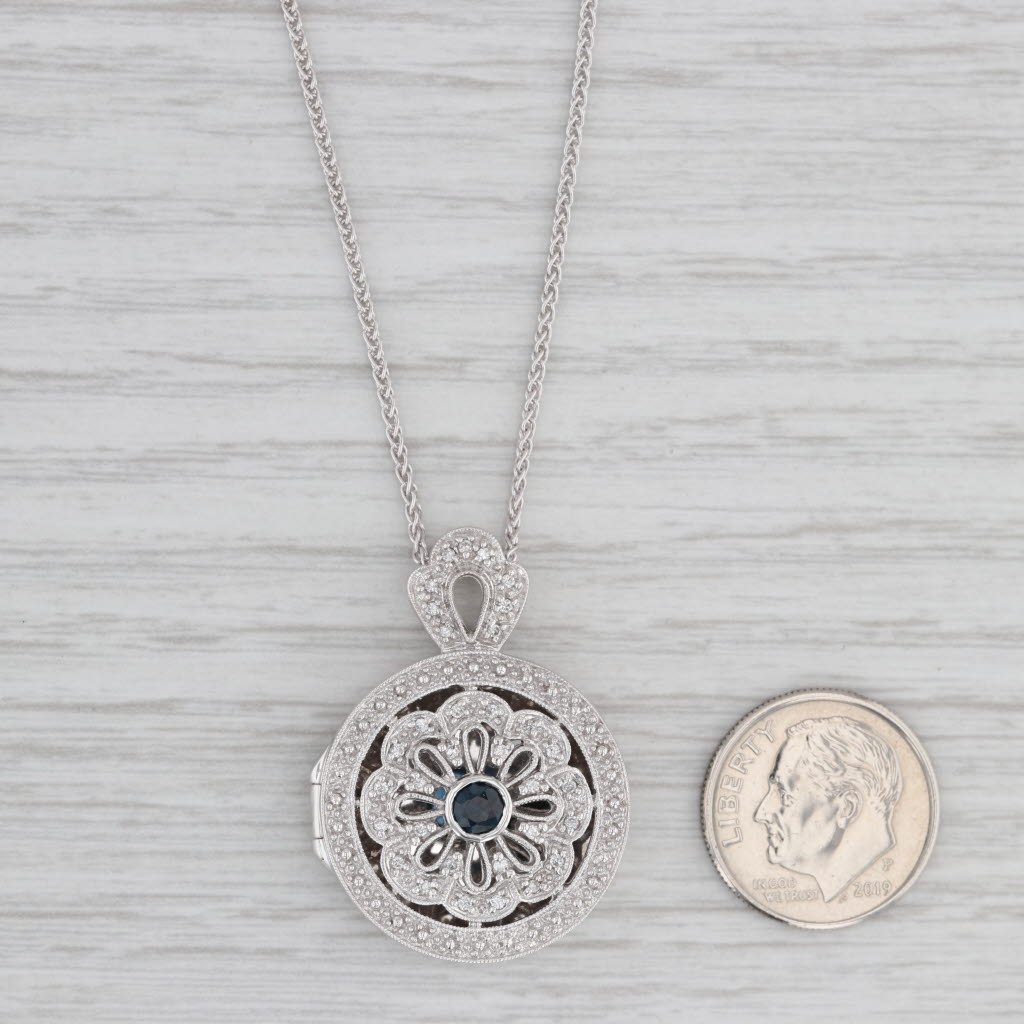 Gray 0.57ctw Sapphire Diamond Flower Diffuser Pendant Necklace 14k White Gold 15.75"