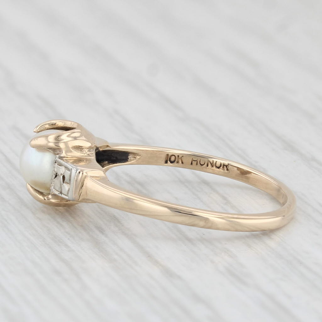 Light Gray Vintage Cultured Pearl Solitaire Ring 10k Yellow Gold Size 6