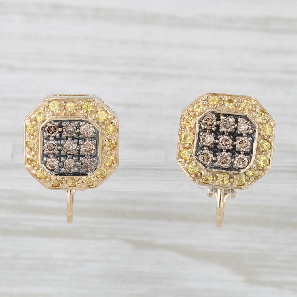 Light Gray 2.69ctw Yellow Sapphire Champagne Diamond Halo Clip On Earrings 14k Yellow Gold