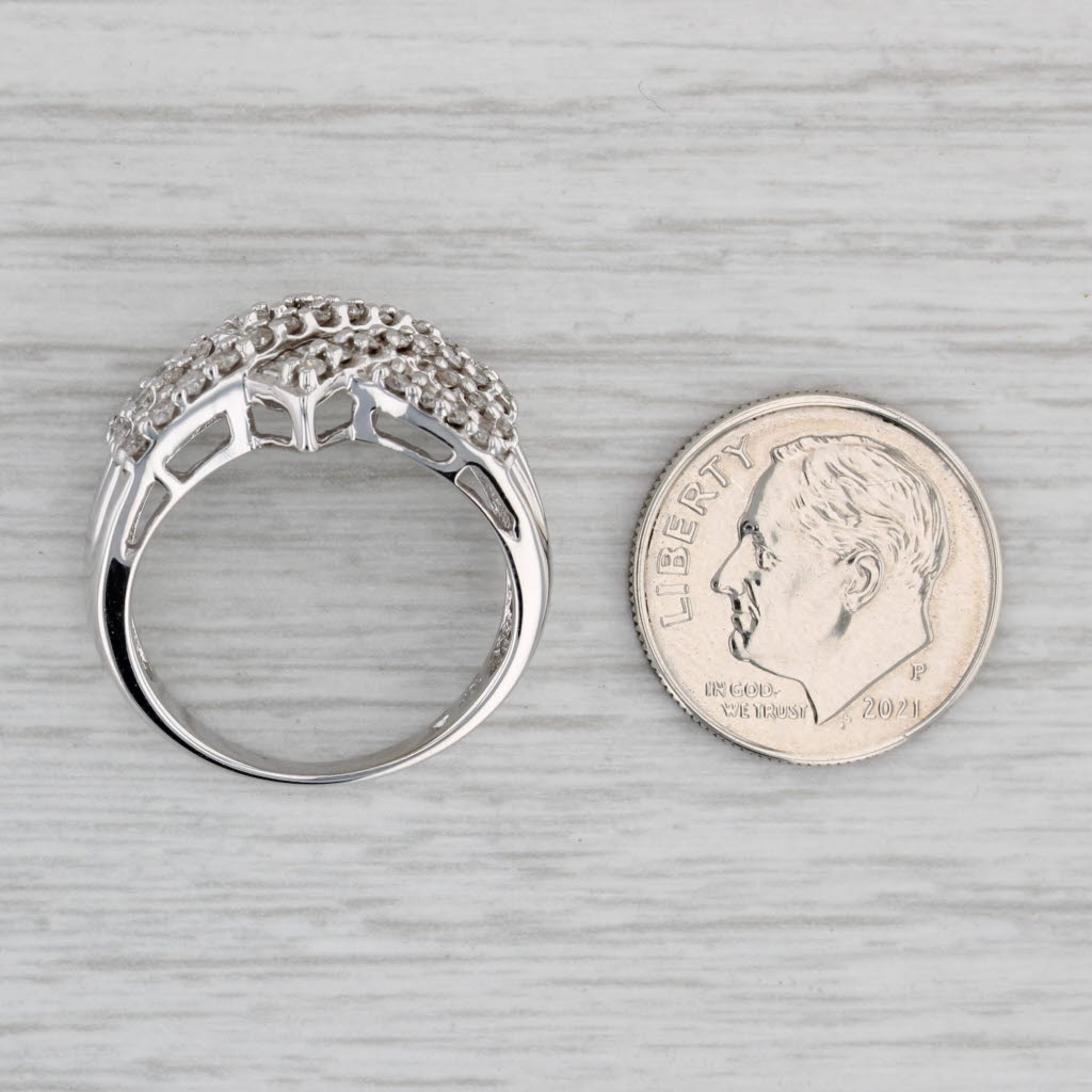 Gray 0.94ctw Diamond Crossover Ring 10k White Gold Size 7 Cocktail