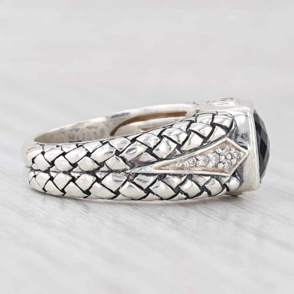 Light Gray Onyx 0.10ctw Diamond Basketweave Ring Sterling Silver Size 6.5 Scott Kay