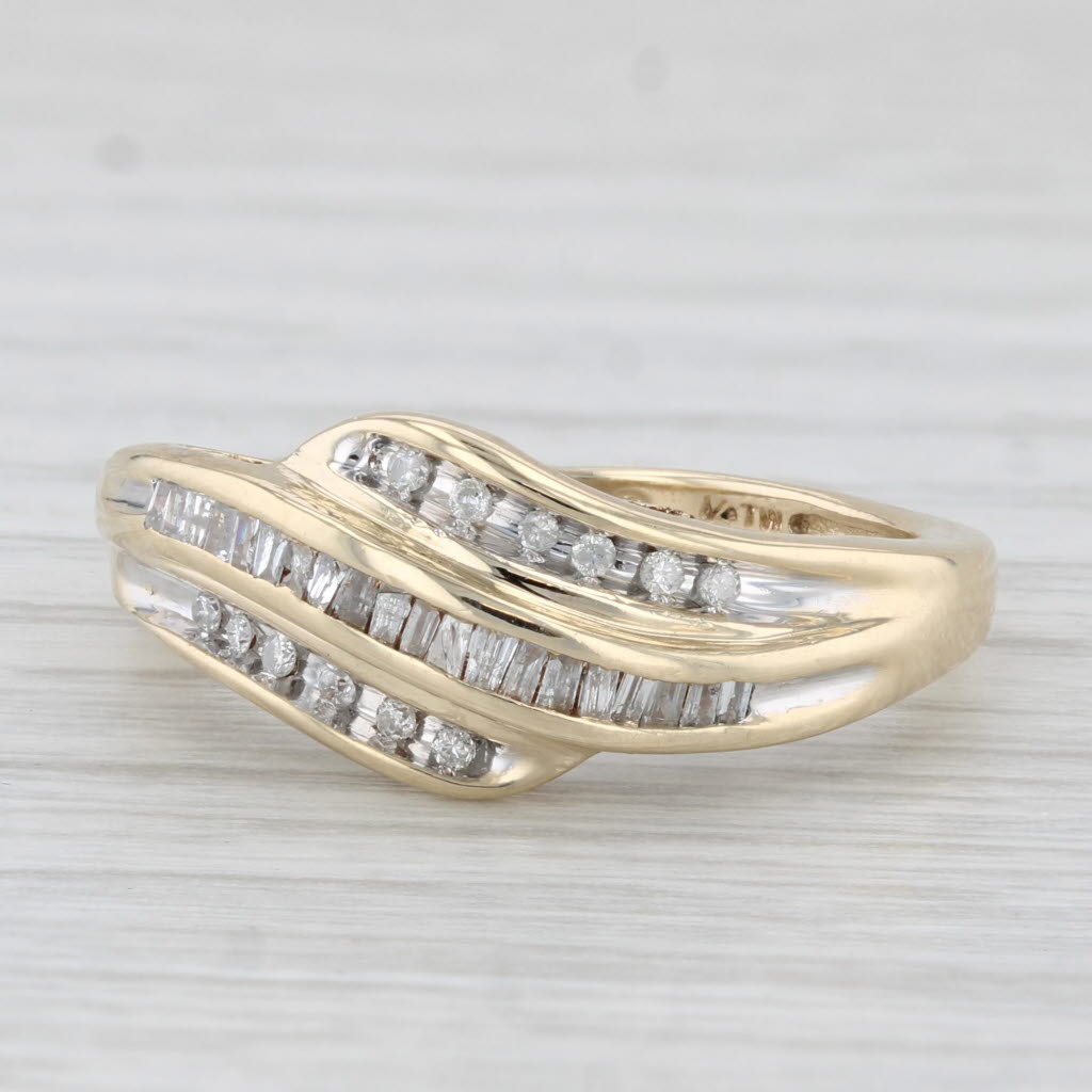 Light Gray 0.26ctw Diamond Bypass Ring 10k Yellow Gold Size 7.5 Wedding Anniversary Band