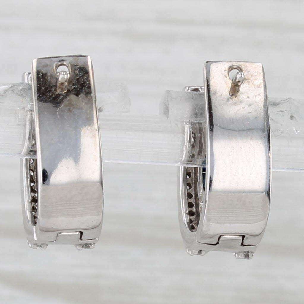 Light Gray 0.86ctw Sapphire Diamond Hoop Earrings 10k White Gold Hinged Hoops